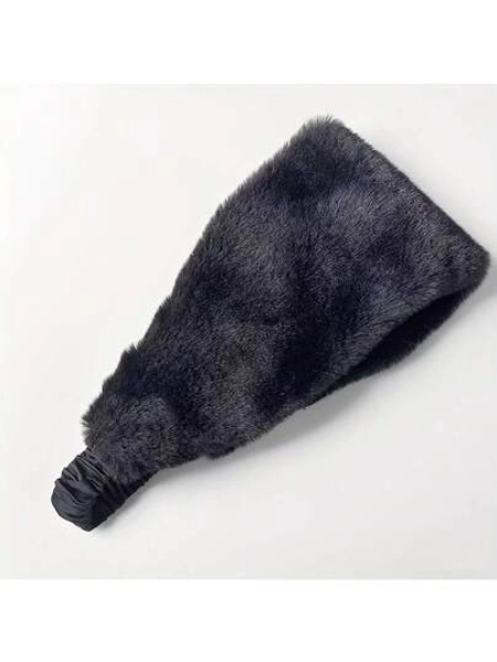 New Autumn And Winter Hair Band With Fake Rabbit Fur, Wide Edged Windproof Hair Accessory, Winter Forehead Warmer, Elastic Hair Tie For Women, Outdoor Face Washing Headband