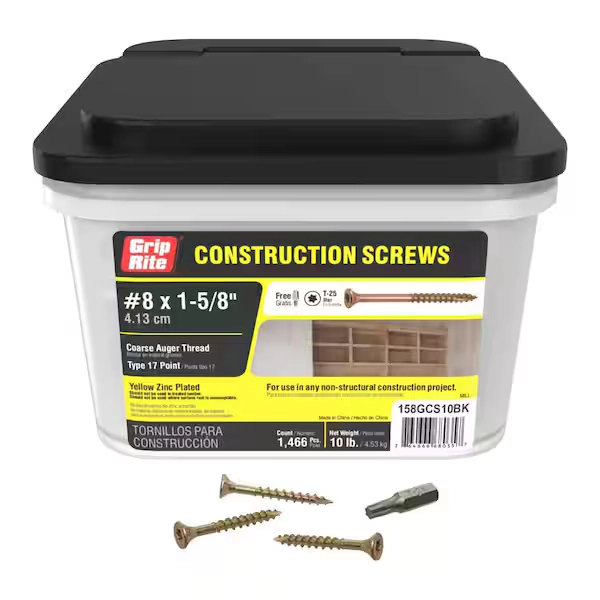 Grip-Rite #8 x 1-5/8 in. Star Drive Dual Flat Head Coarse Thread Construction Screws 10 lb. Box 158GCS10BK