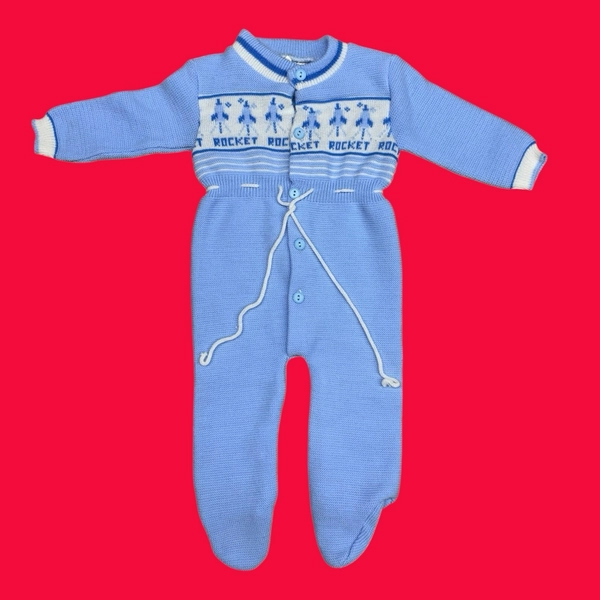 1980s Vintage Infant Romper Foot Knit Blue