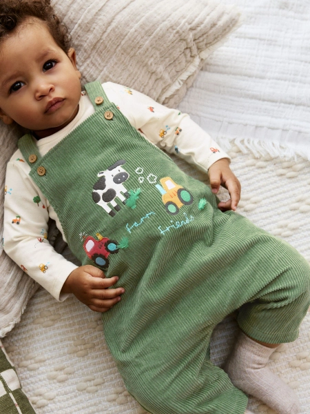 Green Farm Cord Dungarees and Bodysuit Baby Set (0mths-2yrs)