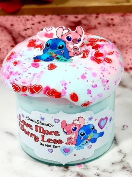 Stitch Swirl Butter Slime ~ Love More Worry Less ~ Valentine's Slimes ~ Stretchy~ Scented~ Slime Shops~ ASMR