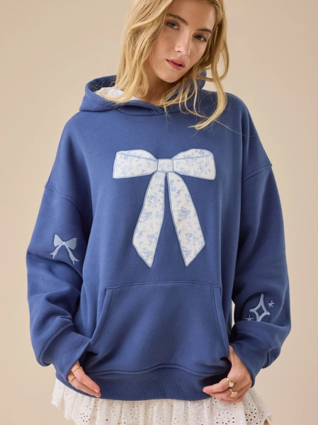 Floral Bow Graphic Hoodie in Navy Blue | Altar'd State