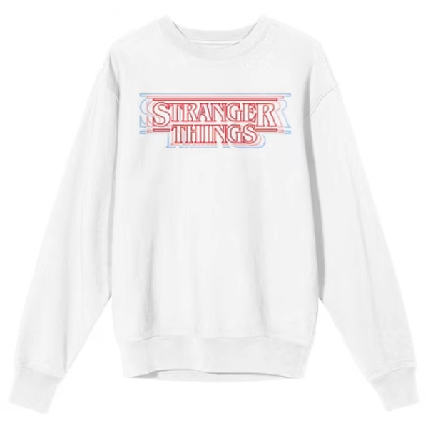 Stranger Things Outline Logo Sweatshirt - White Crewneck Pullover-XL