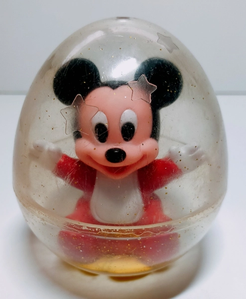 Vintage Arco Baby Mickey Mouse 1984 Disney Baby Toy Roly Poly Clear Glitter Egg