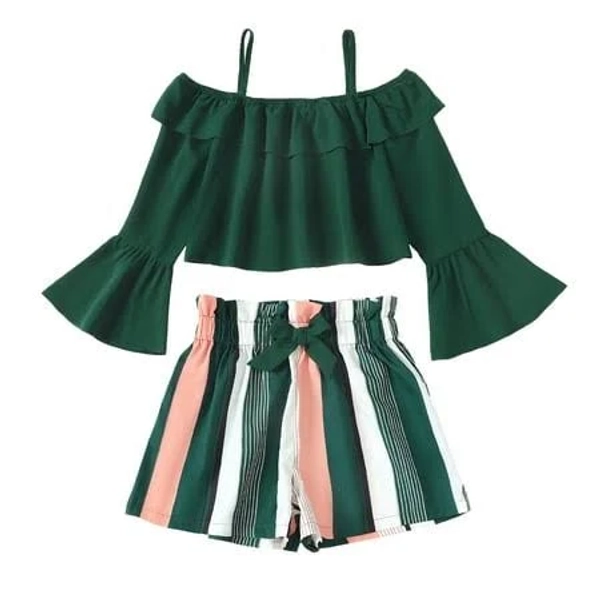 8y Big Girls Off-the-Shoulder Suspender Top and Stripe Shorts