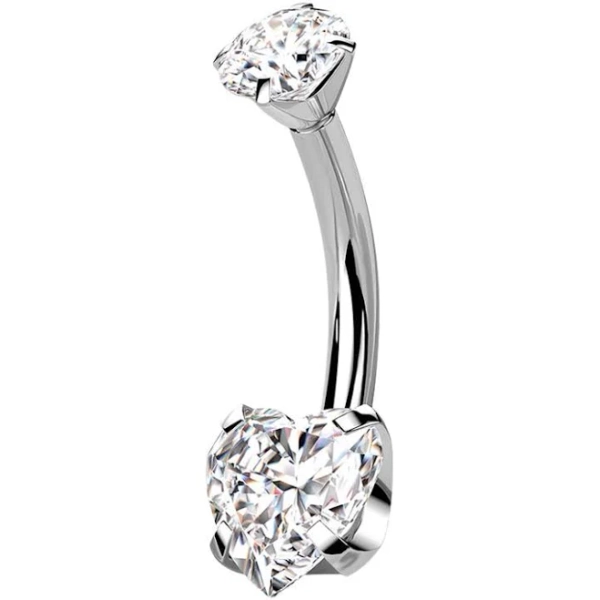 14g Titanium Belly Button Ring with Clear Heart CZ