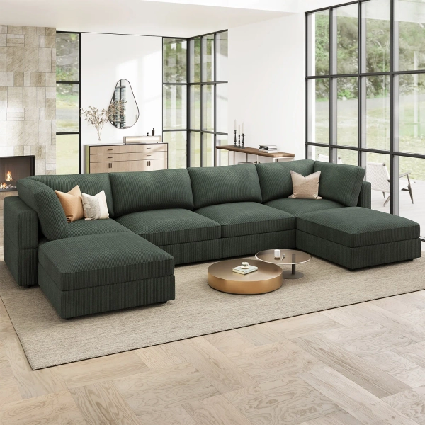 Honbay U-shaped Corduroy Modular Sectional Cloud Couch & Reviews | Wayfair