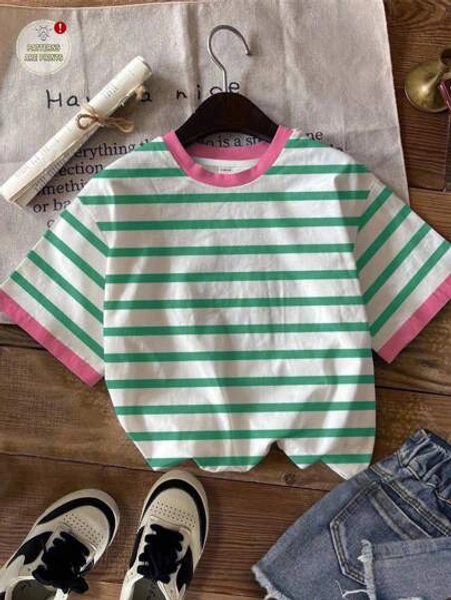 Casual Minimalist Oversized Knit T-Shirt For Teen Girls, Suitable For Summer