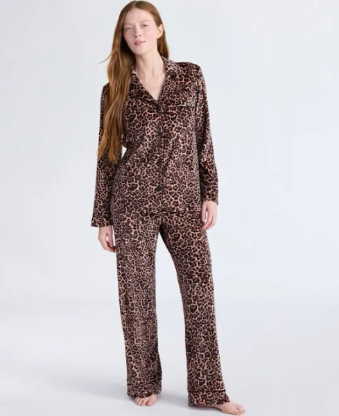 Joyspun Women's Stretch Velour Notch Collar Pajama Set
