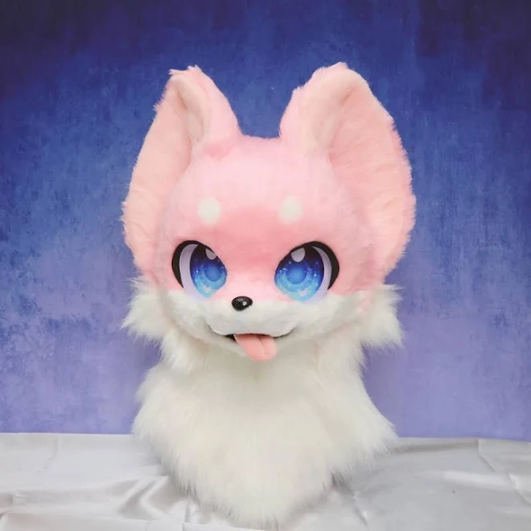 Pink Husky Fursuit Head Paws Handmade Anime Style Furry Helmet Magnetic Tongue Adjustable Head Semi Transparent Eyes Kawaii Cosplay Costume