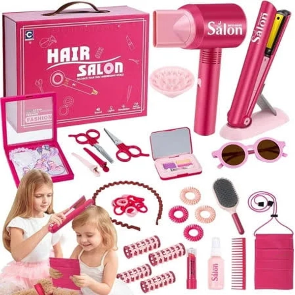 49 Pcs Hair Salon Girls Toys Girl Beauty Salon Playset Pretend Hair Styling Set