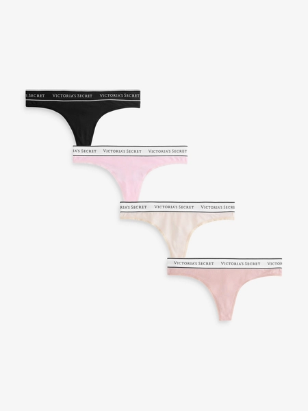 Black/Pink/Nude Thong Logo 4 Pack Knickers