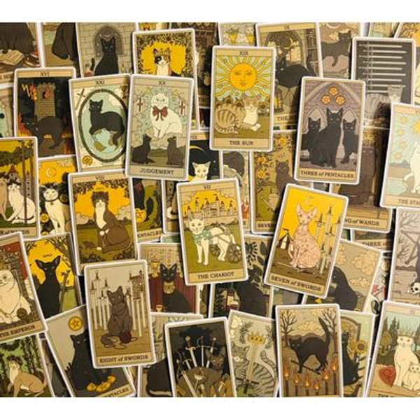 Cat Tarot Card Themed Stickers Pack of 10, 20, 50, or 72 Decals for Planners, Journals, Decorations, Rewards, Party Supplies, Gifts and More