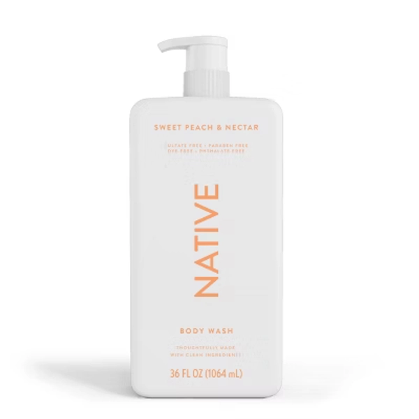Native Body Wash for Women & Men - Sweet Peach & Nectar - Sulfate Free with Pump - 36 fl oz