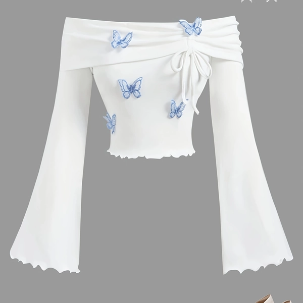 New Spring And Autumn Fashion for Girls, Featuring an Artistic And Gentle Elegant Design, with Exquisite Butterfly Decorations on a Long-Sleeve Top. Perfect for Vacations, Outings, Gatherings, And Parties
