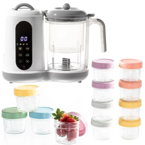 Baby Food Processor Steamer Blender with 12 Pack 4oz Glass Baby Food Storage Jars,  BPA-Free, Leakproof, Durable, and Convenient