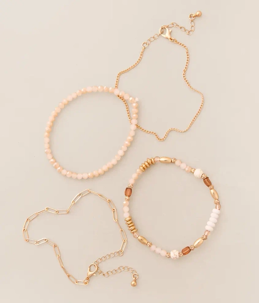 Gold 4 Pack Beaded Bracelet Set