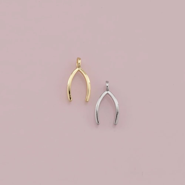 18K Gold Filled Wishbone Pendant,Wishbone Charm Bracelet Necklace for DIY Jewelry Making Supply