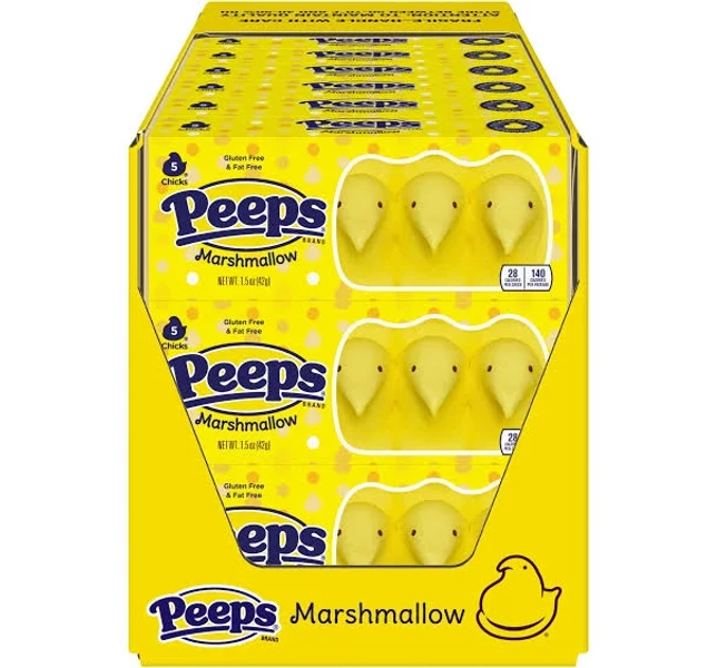 Easter Peeps Yellow Marshmallow Chicks - Just Born Inc - 5 Chick Count - 24 - All City Candy