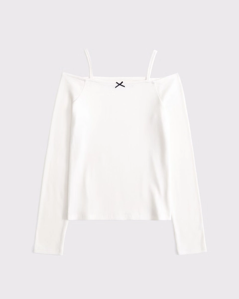 off-the-shoulder long-sleeve bow tee