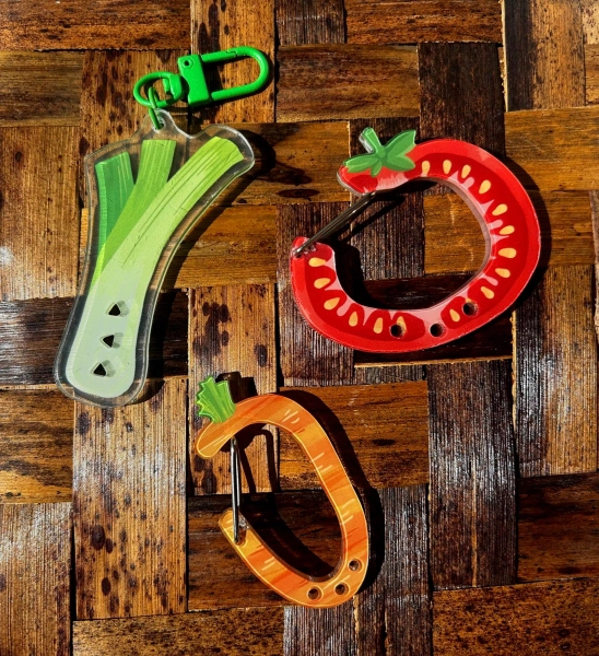 Veggie Carabiner and Keychain: Tomato, Carrot, Leek