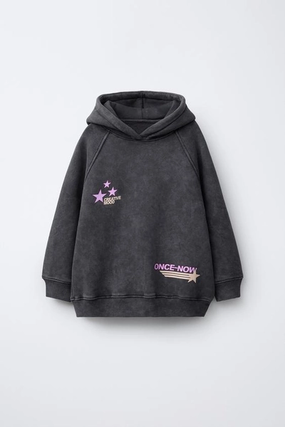 WASHED EFFECT TEXT HOODIE