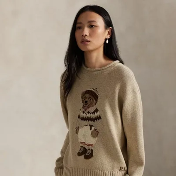 Ralph Lauren Polo Bear Rollneck Sweater in Dark Almond Marl - Size S