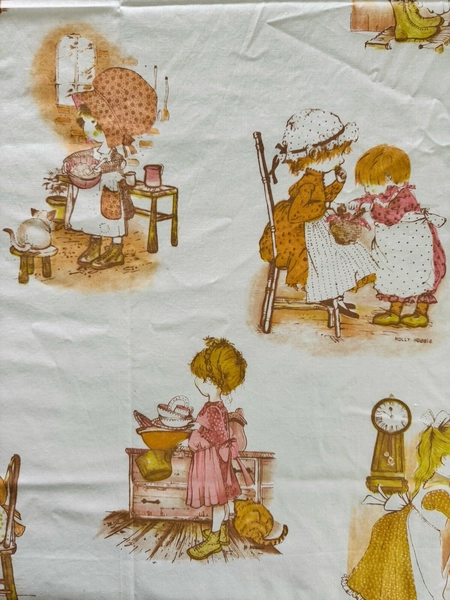 7.3 Yds Holly Hobbie Baking American Greeting Manes Vintage Fabric Pink 70s