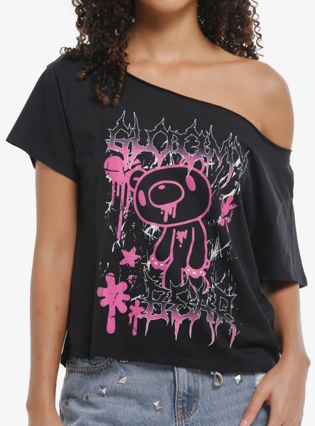 Gloomy Bear Pink Metal Girls Off-Shoulder T-Shirt