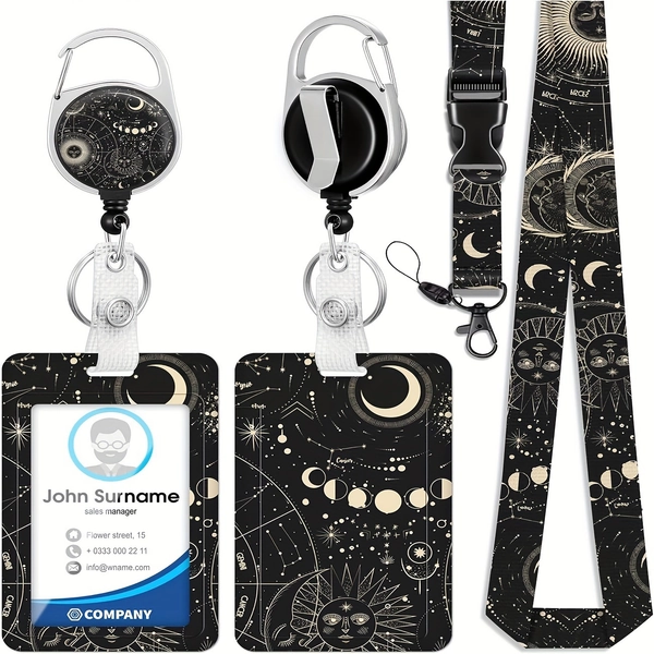 2D Ominia ID Badge Holder with Wrist And Breakaway Lanyard, Cute Retractable Badge Reel Keychain with Sliding Badge Holder with Phone Tether Tabs, ID Card Holder Name Badge Clip, Nurse Teacher Gifts