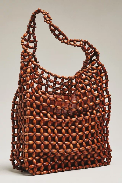 Wood Beaded Slouchy Shoulder Tote
