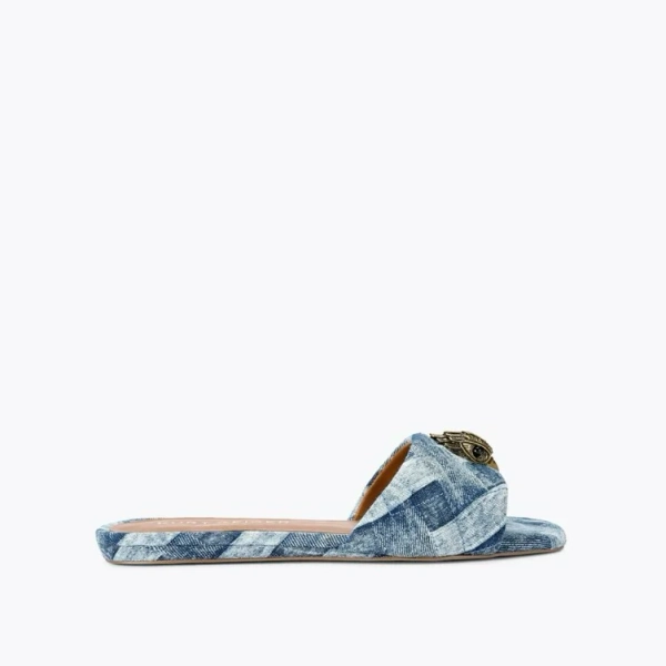 KENSINGTON FLAT SANDAL Blue Denim Slip On Sandal by KURT GEIGER LONDON