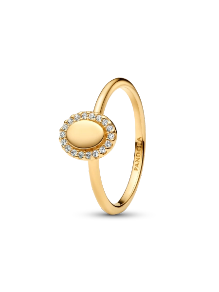 Engravable 14k gold-plated ring with clear cubic zirconia