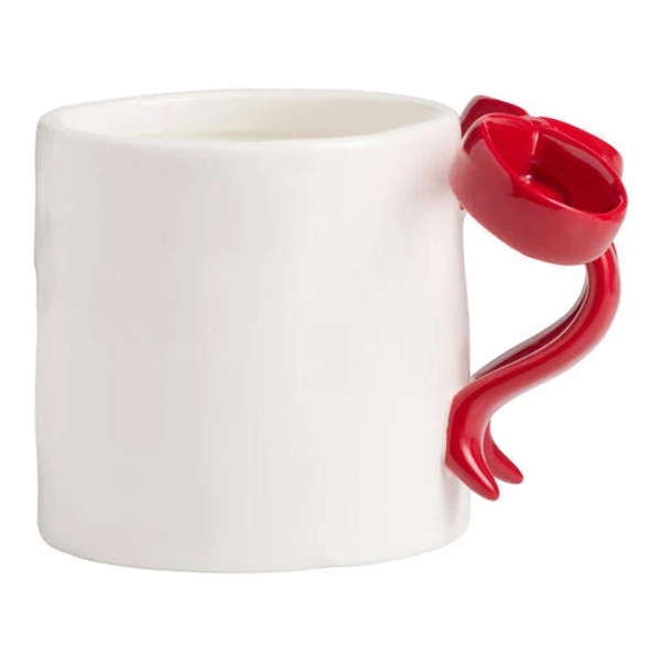 World Market White and Red Ceramic Mug with Bow Handle