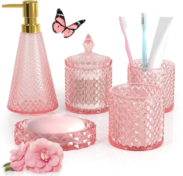 QIQU Pink Bathroom Accessories Set