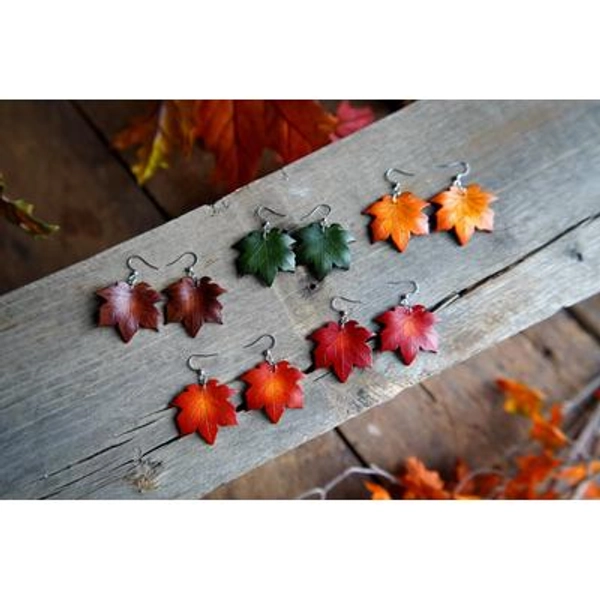 Leather Maple Leaf Earrings