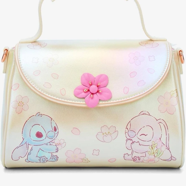 Loungefly Disney Stitch & Angel Pastel Cherry Blossoms Iridescent Crossbody Bag