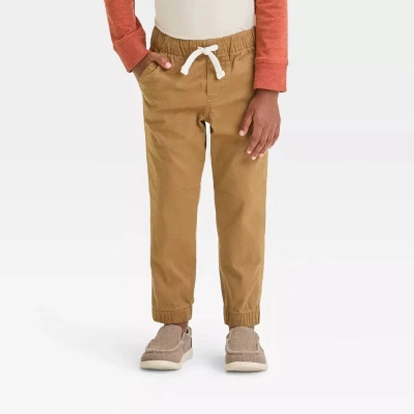 Toddler Boys' Woven Jogger Pants - Cat & Jack™ Dapper Brown 18M: Cotton-Spandex, Elastic Waist, Pockets
