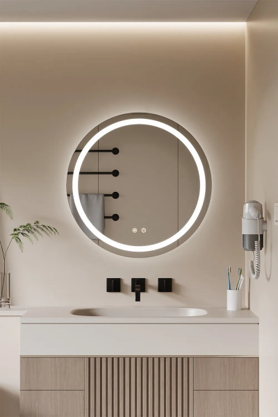 Anti-fog Wall Mounted Round LED Bathroom Mirror