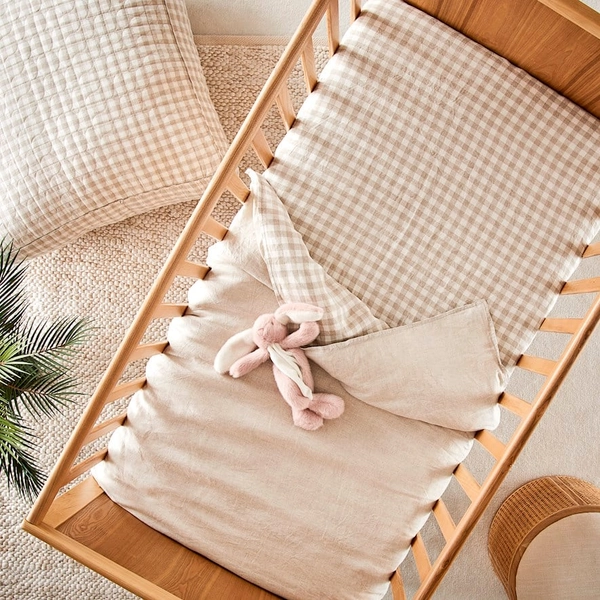 Adairs Baby - Vintage Washed Linen Linen Check  Fitted Sheet | Adairs