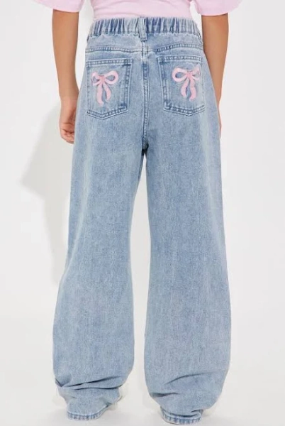 Fashion Nova Kids' Mini Taking A Bow Embroidered Baggy Jeans