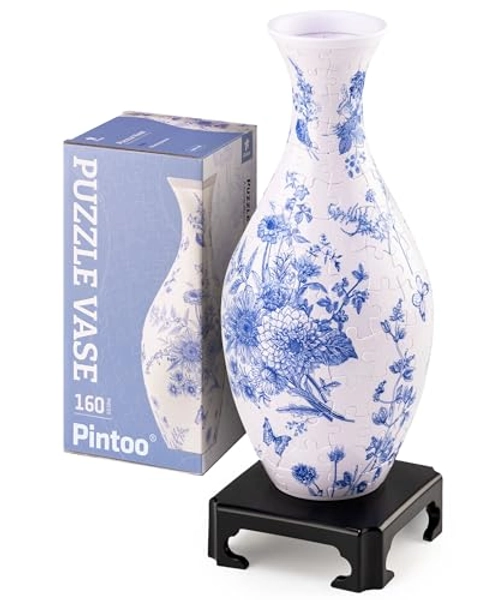 Pintoo 3D Puzzle Vase Unique Flower Vase Made by 160 Curved Plastic Puzzle Pieces House Warming Gift for Flower Arrangements and Home Decoration - [S1033] (Classic, Blooming Season)