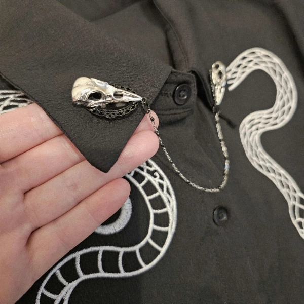 Victorian Collar Pin Chain. Bird Skull Collar Chain. Collar Clips. Lapel pins. Collar Pendant. Gothic Punk Jewelry. Corporate Goth