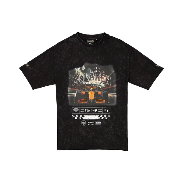 Men's New Era  Black McLaren F1 Team Acid Washed Oversized Graphic T-Shirt