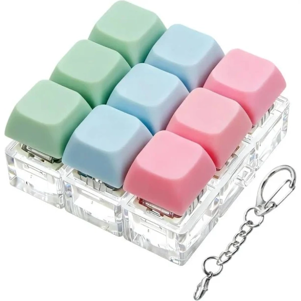 Keyboard Fidget Toy, Keyboard Fidget Keychain 9-in-1 Keyboard Decompression Button Finger Clicker Toys Stress Relief Fidget Gifts (3 Colors- Pink Blue