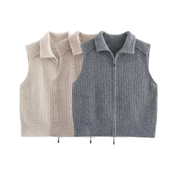 Women's Ribbed Knit Notched Collar Vest