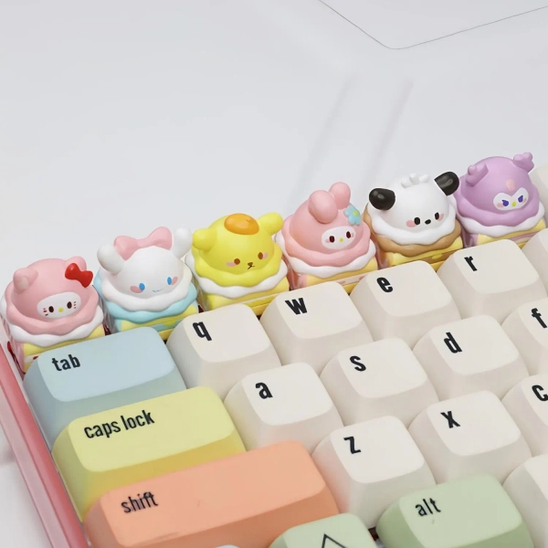 Sanrio Pie Collection Keycaps | Hello Kitty, Cinnamoroll, Pochacco, Kuromi | Handmade Clay Artisan Keycap Set for Mechanical Keyboards