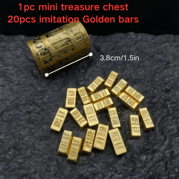 1 Set Mini Pirate Treasure Chest with Golden Bars - Sturdy Plastic Aquarium Decor, Pirate-Themed Fish Tank Accessory with Locking Lid &amp; Treasure Chest Design for Goldfish, Aquatic Plants, Home or Party Decoration (Miniature Pirate Ship