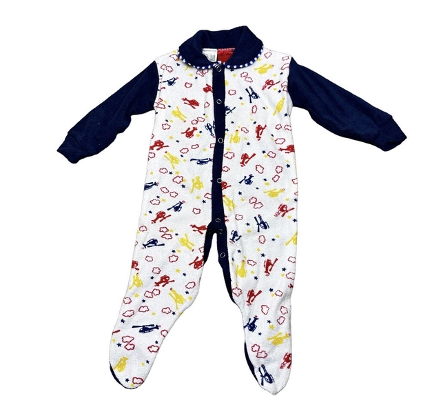 Baby Daz Vintage Coverall Sz 18 Months Blue white Helicopter Towelling 80s Z6 