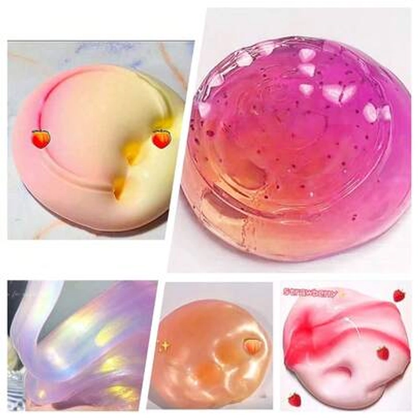 1/2/4PCS Clear Crystal Slime Kit,Peach Pink Jelly Cube Glimmer Crunchy Slime, Stress Relief Slime Toy For Adults Anxiety, Stretchy And Non-Sticky Slime